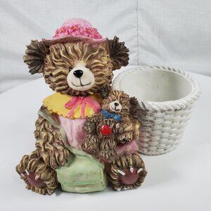 Vintage Teddy Bear with Basket Planter